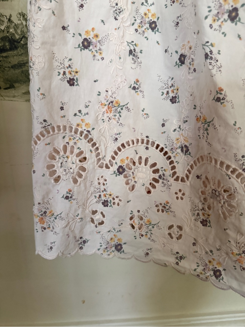 Women's Floral Eyelet Hem Midi Skirt - Soft White - Picture 2 of 5